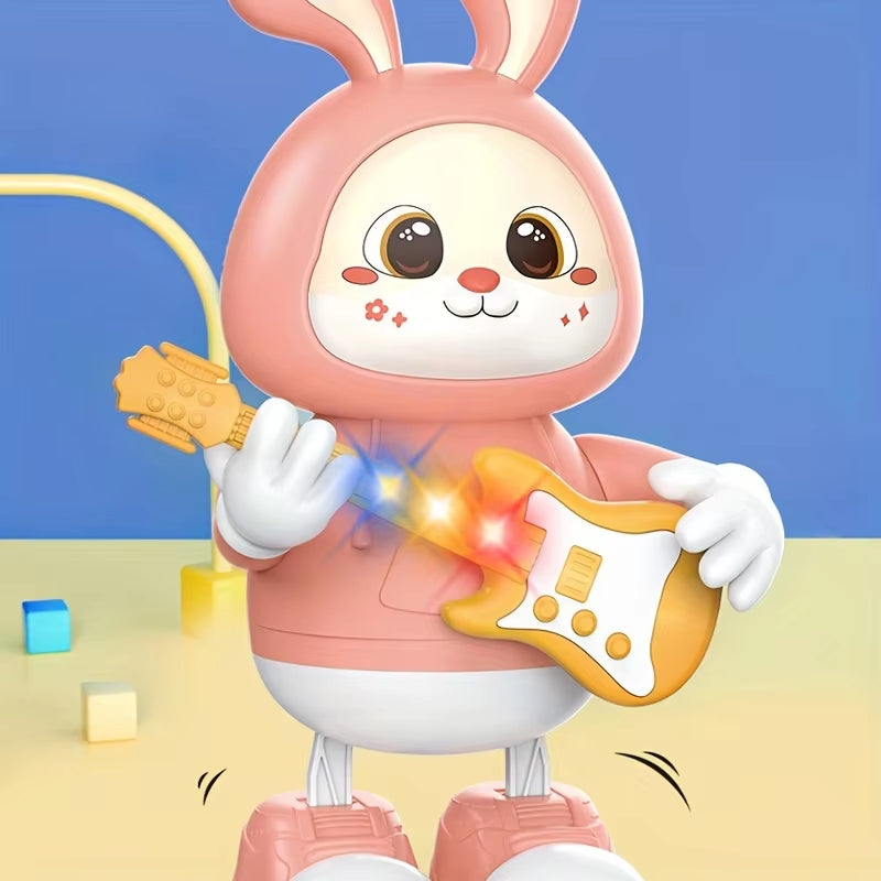 Musical Dancing Rabbit Toy with Guitar Walking Singing Bunny Moving Toys for Baby with Music & Lights for Toddlers Easter Gift