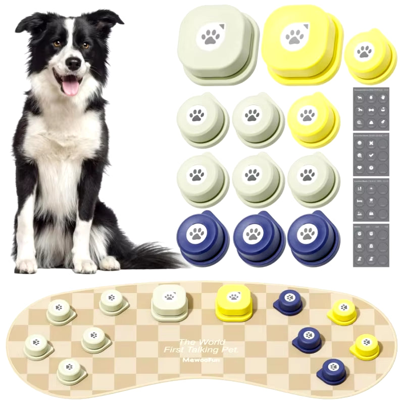 Dog Talking Button Set with Mat Communication Basic Get Started Kit Rechargeable Voice Recording Button 12 Packs