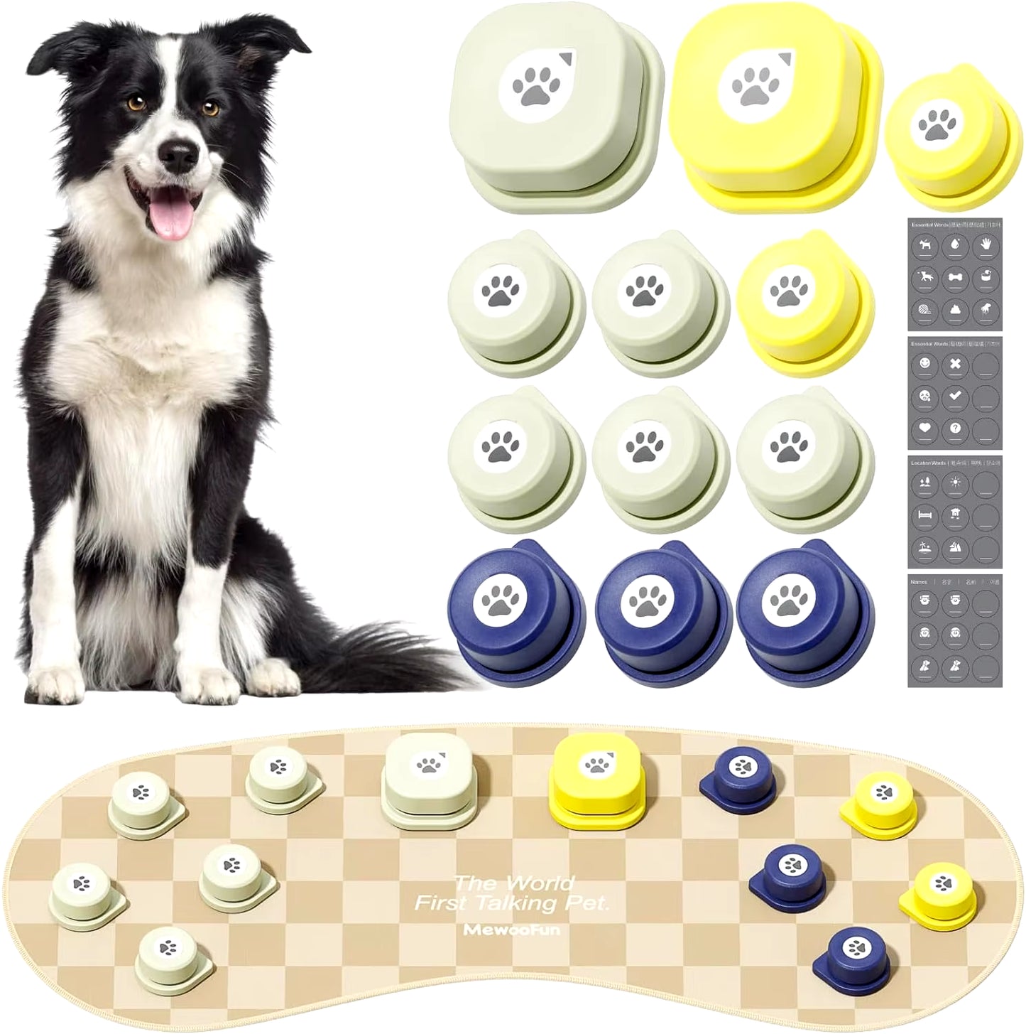 Dog Talking Button Set with Mat Communication Basic Get Started Kit Rechargeable Voice Recording Button 12 Packs