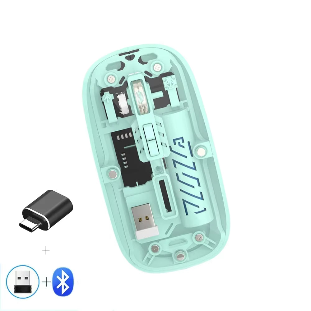 Transparent Wireless Mouse Dual Mode 2.4G Bluetooth-Compatible Rechargeable Mouse Noiseless Cordless Computer Mice for PC Laptop