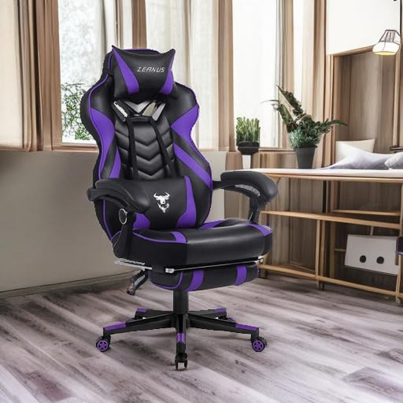 Purple Gaming Chair Reclining Computer Chair with Footrest High Back Gamer Chair with Massage Large Computer Gaming Chair Racing Style Chair for Gaming Big and Tall Gaming Chairs for Adult