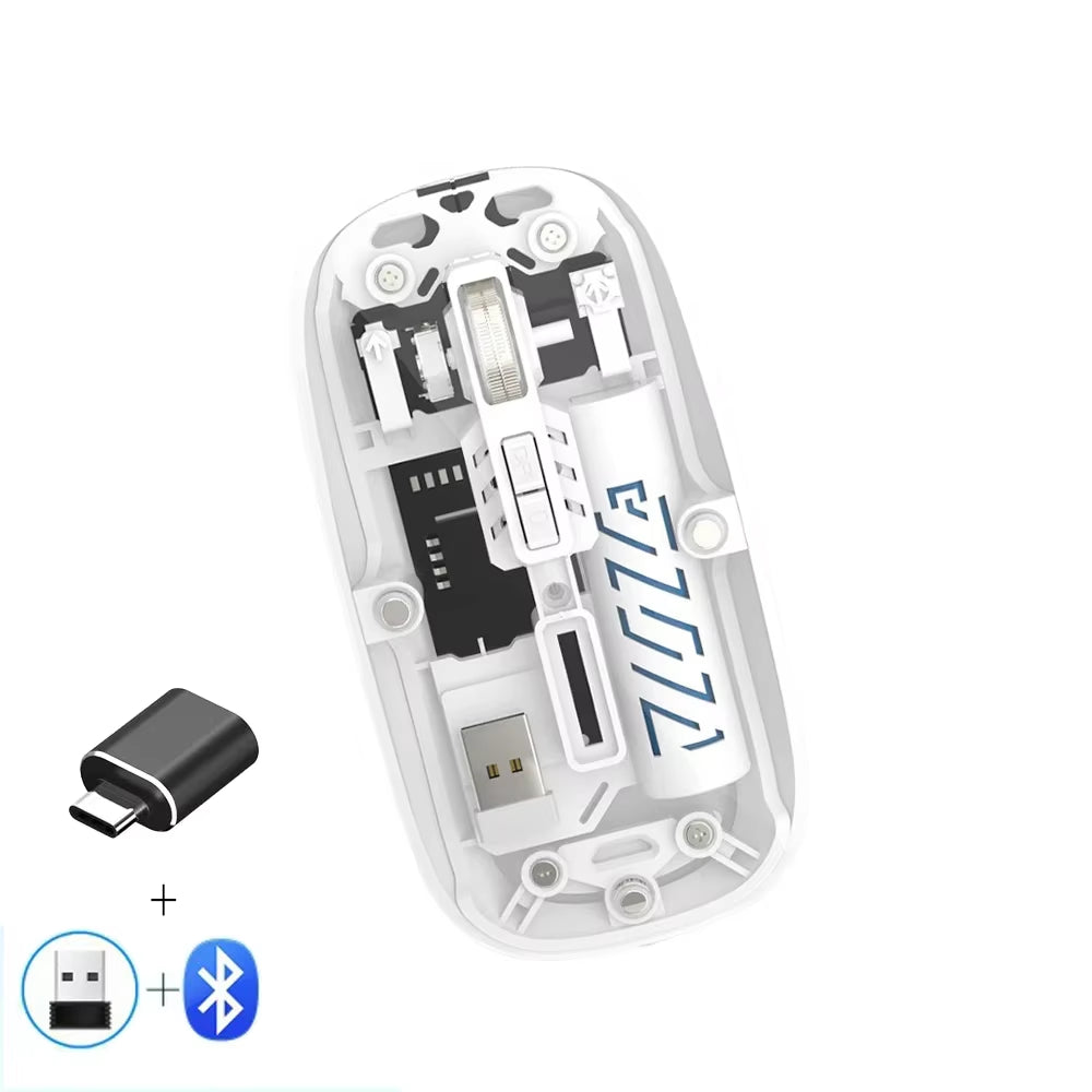 Transparent Wireless Mouse Dual Mode 2.4G Bluetooth-Compatible Rechargeable Mouse Noiseless Cordless Computer Mice for PC Laptop