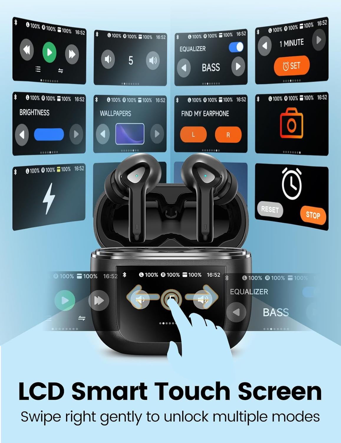 Wireless Earbuds Bluetooth 5.3 Headphones with LED Touch Screen 50H Playtime Deep Bass Stereo Ear Buds with Mic IPX7 Waterproof in Ear Earphones for Pad Tablet Laptop Android/Ios Phones