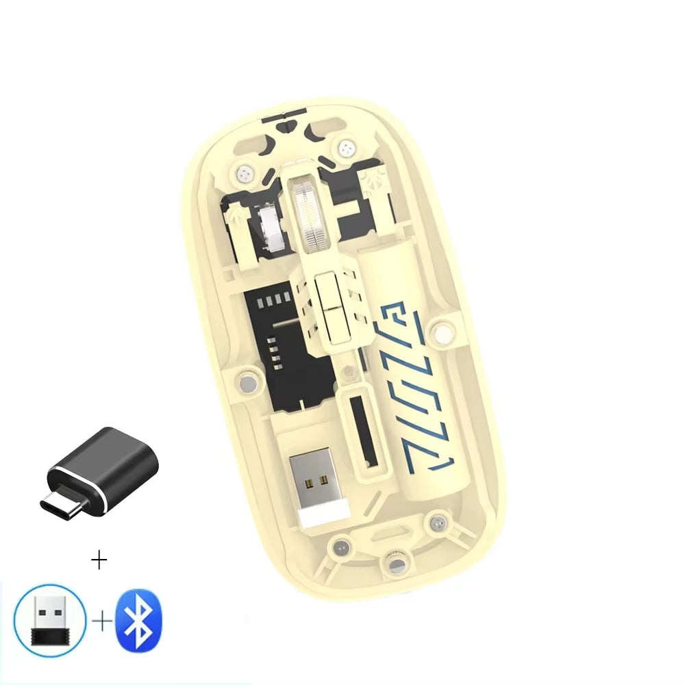 Transparent Wireless Mouse Dual Mode 2.4G Bluetooth-Compatible Rechargeable Mouse Noiseless Cordless Computer Mice for PC Laptop