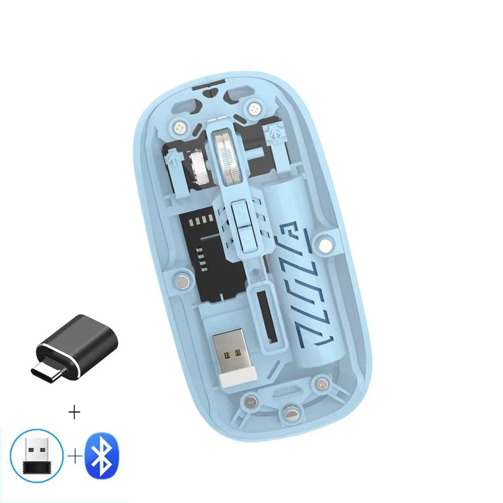 Transparent Wireless Mouse Dual Mode 2.4G Bluetooth-Compatible Rechargeable Mouse Noiseless Cordless Computer Mice for PC Laptop