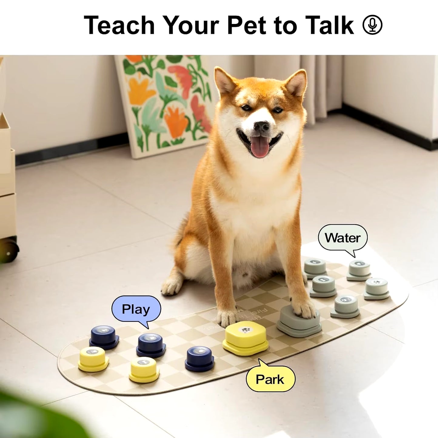 Dog Talking Button Set with Mat Communication Basic Get Started Kit Rechargeable Voice Recording Button 12 Packs