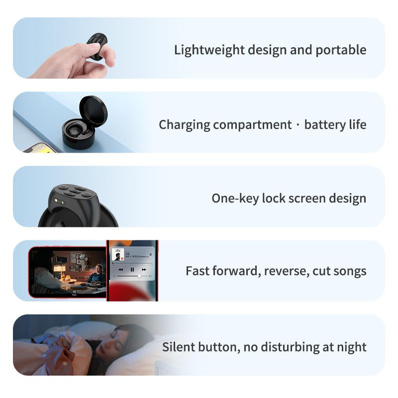 Fingertip Wireless Bluetooth Remote Control,2025 New Remote Control Page Bluetooth Scrollerring,Short Video and Music Camera Shutter Remote Controller Phone Selfie Cellphone Smartphone Selfie Accessory Self-Timer