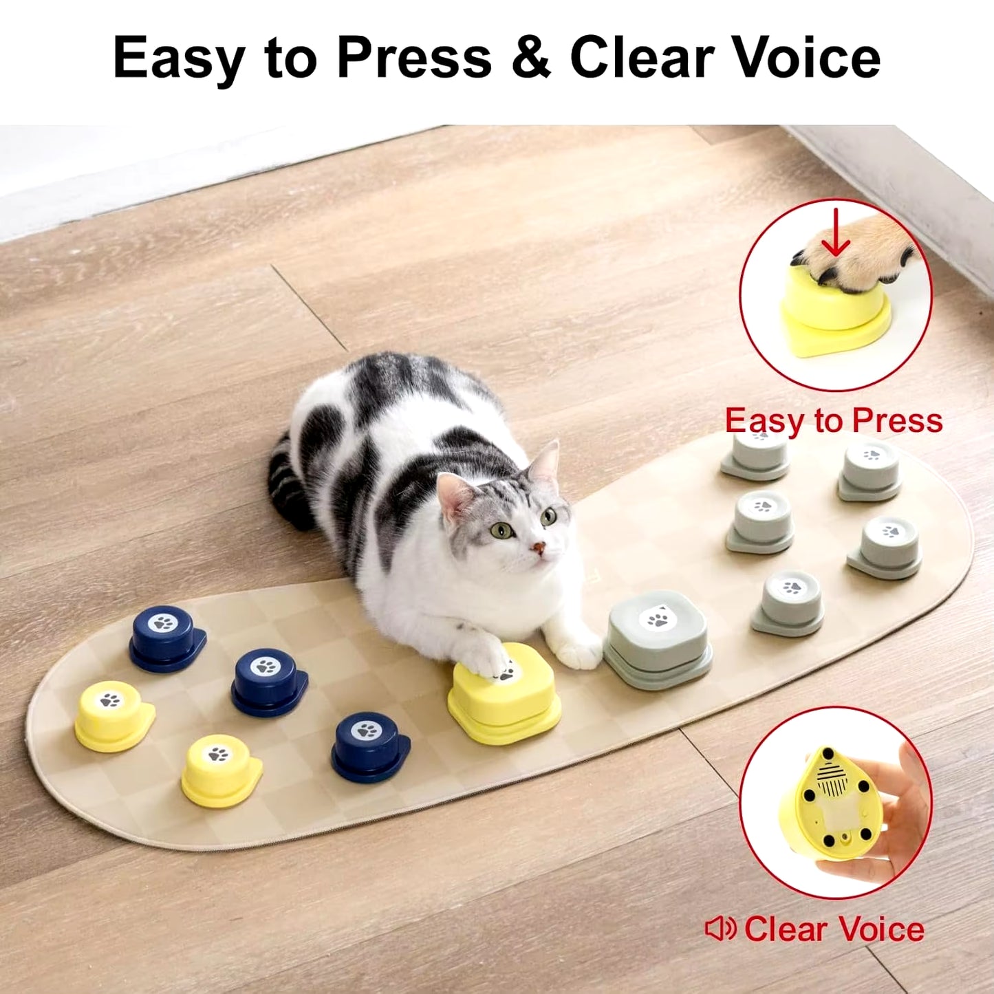 Dog Talking Button Set with Mat Communication Basic Get Started Kit Rechargeable Voice Recording Button 12 Packs