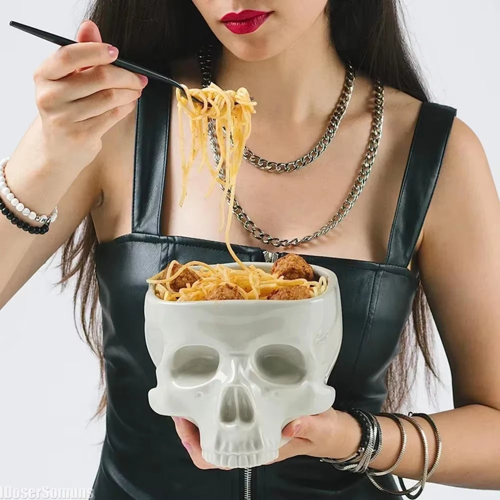 Retro Porcelain Gothic Skull Pasta Bowl Halloween Tableware Home Bar Food Noodle Salad Candy Ceramic Bowl Tabletop Decoration