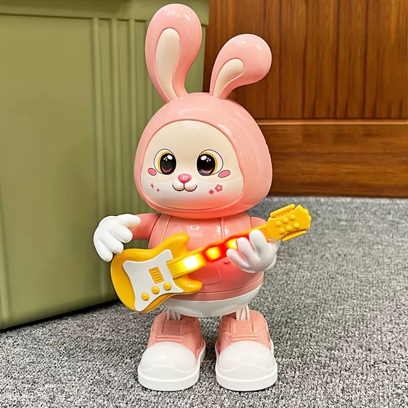 Musical Dancing Rabbit Toy with Guitar Walking Singing Bunny Moving Toys for Baby with Music & Lights for Toddlers Easter Gift