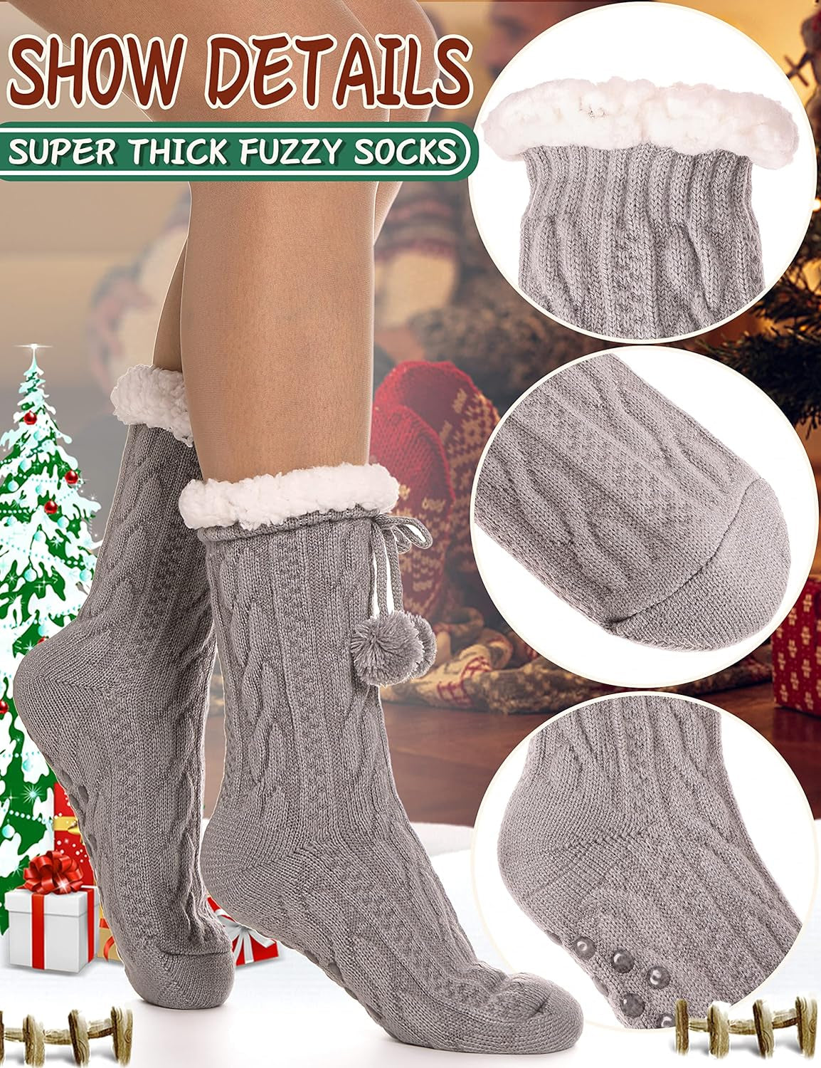 Slipper Fuzzy Socks for Women Fluffy Cozy Cabin Winter Warm Soft Fleece Comfy Thick Socks with Grips