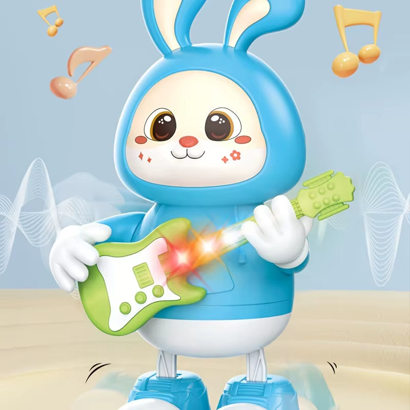 Musical Dancing Rabbit Toy with Guitar Walking Singing Bunny Moving Toys for Baby with Music & Lights for Toddlers Easter Gift