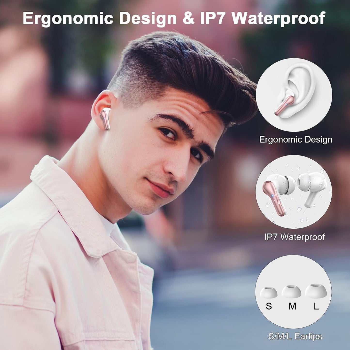 Wireless Earbuds, Bluetooth 5.4 Headphones Bass Stereo, In-Ear Earphones with 4 ENC Noise Canceling Mic, 45H Playtime LED Display Wireless Ear Buds, IP7 Waterproof Bluetooth Headphones for Android Ios